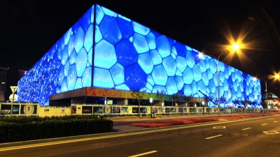 Which building was used for swimming events at the 2008 Beijing Olympics?